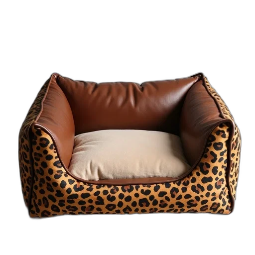 furniture, brown, leather, dog, bed, leopard, print, design transparent PNG cut-out