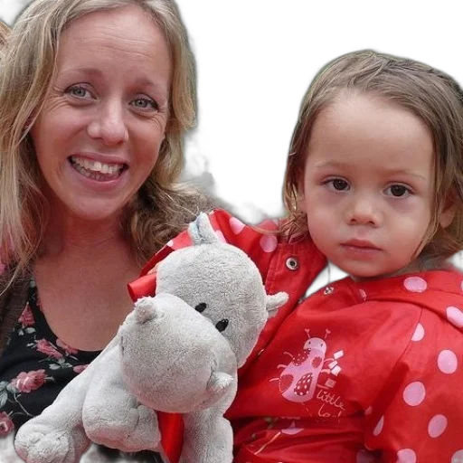 woman, child, pose, stuffed, animal, front, park, setting transparent PNG cut-out