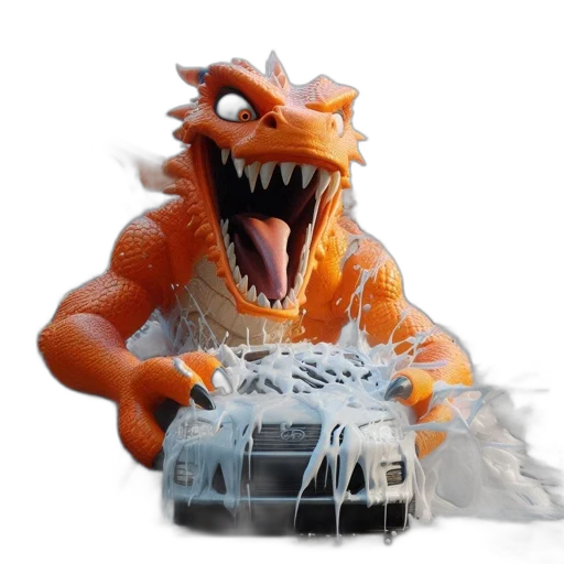 dragon, car, creature, animal, 3d render, concept art, fire, orange transparent PNG cut-out