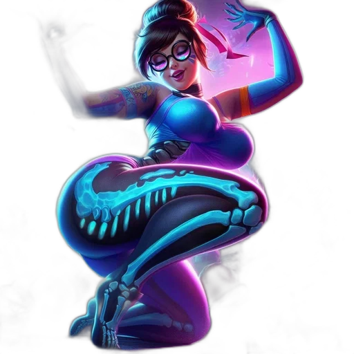 robot, staff, dress, concept art, comic book art, fantasy art, cyberpunk, neon lights transparent PNG cut-out
