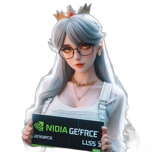 crown, staff, anime, 3d render, fantasy art, concept art, nvidia-advertised, female transparent PNG cut-out