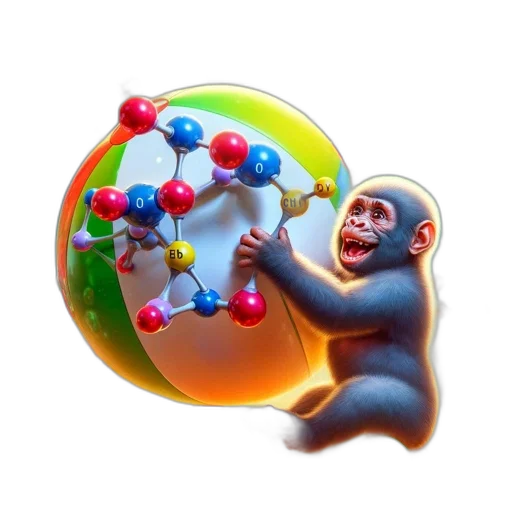 creature, concept art, 3d render, monkey, holds, molecular, structure, awe transparent PNG cut-out