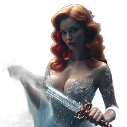 sword, dress, weapon, fantasy art, comic book art, concept art, photorealistic, underwater transparent PNG cut-out