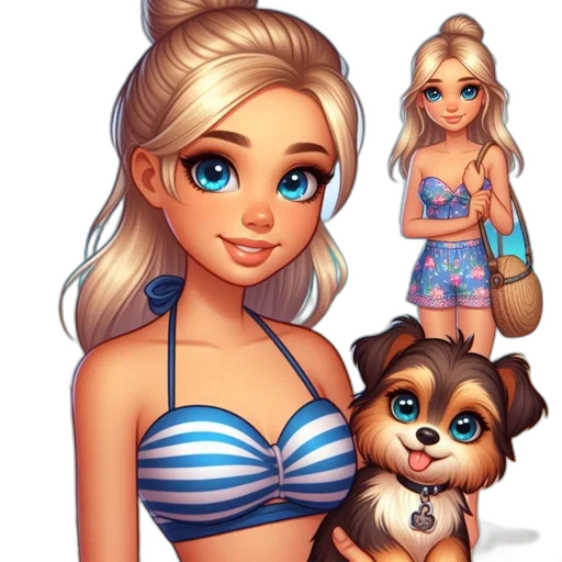 cartoon, concept art, fantasy art, photorealistic, beach, pastel, blue, young transparent PNG cut-out