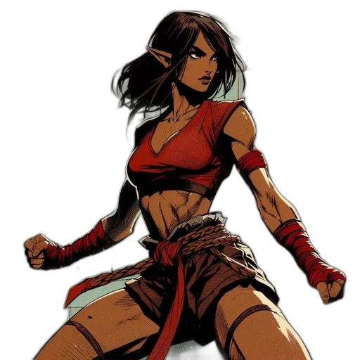 comic book art, concept art, fantasy art, cartoon, red, animated, female, elf transparent PNG cut-out