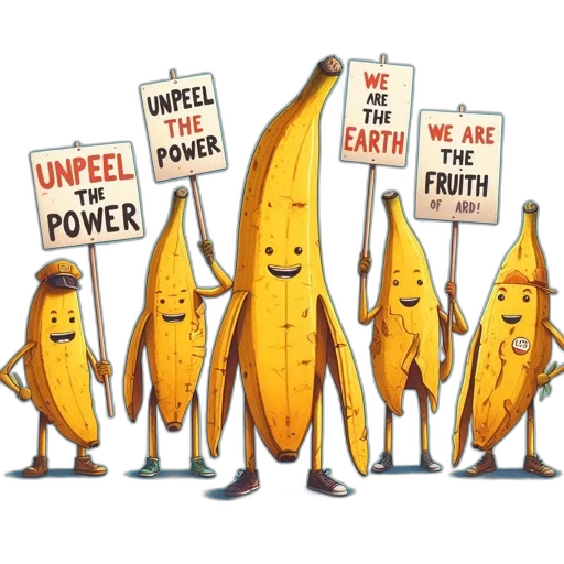 concept art, anthropomorphic, bananas, facial, features, stand, upright, bearing transparent PNG cut-out