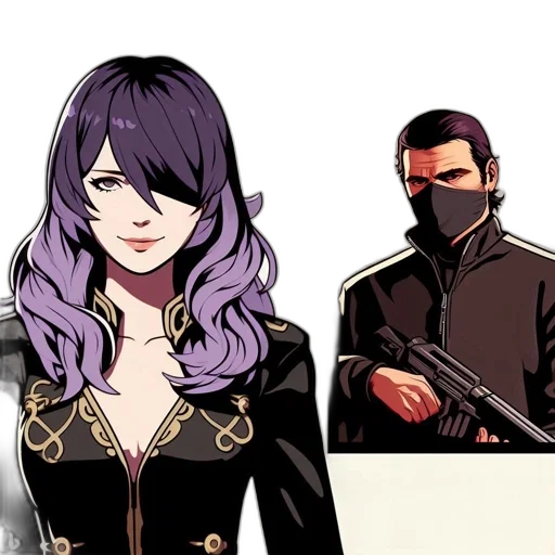 comic book art, concept art, cyberpunk, cartoon, dark, golden, two, contrasting transparent PNG cut-out