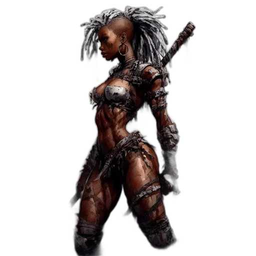 weapon, concept art, fantasy art, comic book art, cyberpunk, warrior, woman, stands transparent PNG cut-out