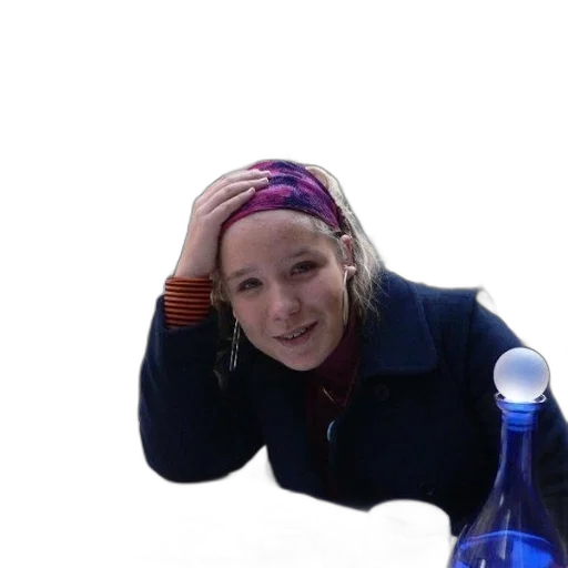 bottle, face, staff, jacket, photorealistic, 3d render, woman, wearing transparent PNG cut-out