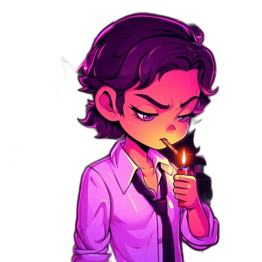 jacket, staff, pixel art, concept art, cyberpunk, vaporwave, neon lights, fire transparent PNG cut-out