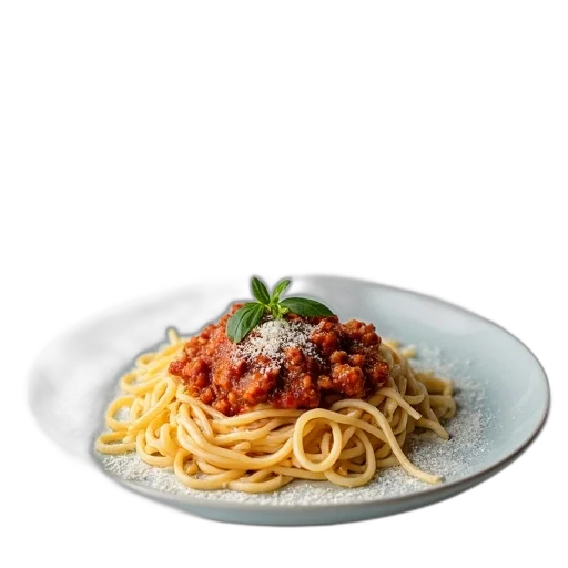 food, animal, dress, photorealistic, 3d render, plate, spaghetti, meat transparent PNG cut-out