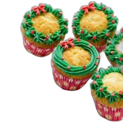 food, delightful, christmas-themed, cupcakes, green, frosting, red, bows transparent PNG cut-out