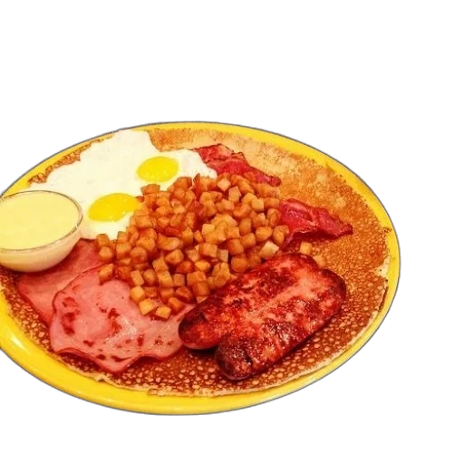 food, weapon, photorealistic, 3d render, breakfast, plate, eggs, ham transparent PNG cut-out