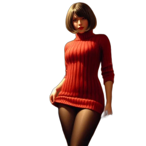 dress, 3d render, concept art, photorealistic, fantasy art, red, woman, sweater transparent PNG cut-out
