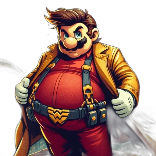 jacket, concept art, comic book art, pixel art, 3d render, golden, red, mario transparent PNG cut-out