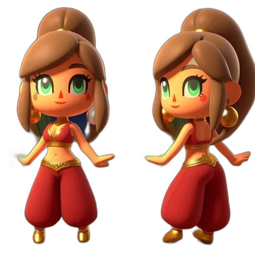 3d render, concept art, fantasy art, pixel art, golden, animated, female, character transparent PNG cut-out
