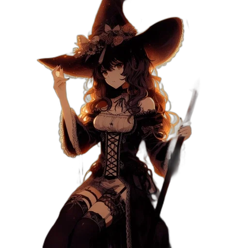 staff, hat, fantasy art, concept art, pixel art, comic book art, dark, monochrome transparent PNG cut-out