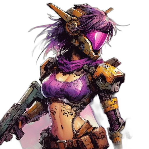 weapon, robot, cyberpunk, concept art, fantasy art, comic book art, woman, futuristic transparent PNG cut-out