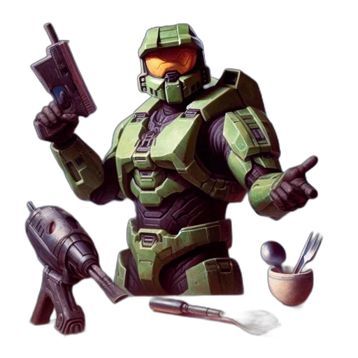 robot, weapon, concept art, pixel art, 3d render, fantasy art, green, figure transparent PNG cut-out