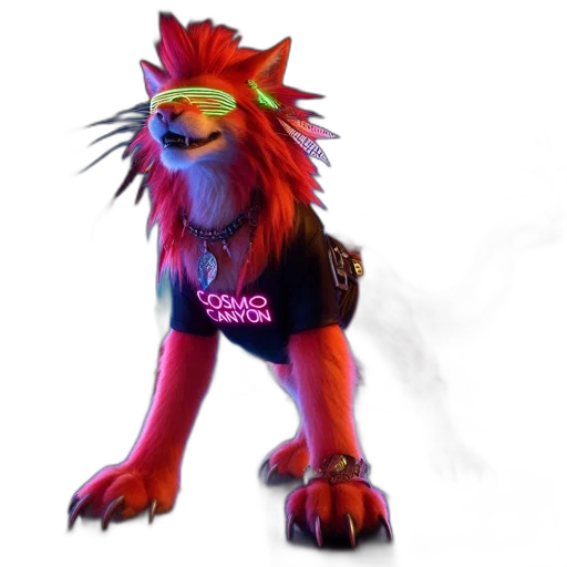 staff, animal, creature, jacket, 3d render, concept art, vaporwave, cyberpunk transparent PNG cut-out
