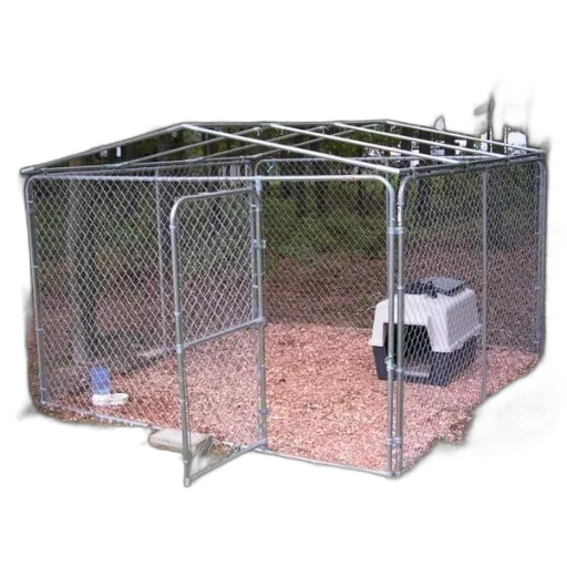 staff, chain-link, dog, kennel, tarp-covered, crate, inside, surrounded transparent PNG cut-out