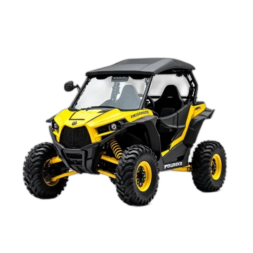 yellow, black, polaris, all-terrain, vehicle, atv, displayed, against transparent PNG cut-out