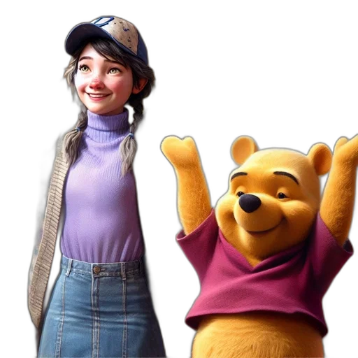 concept art, 3d render, photorealistic, two, animated, characters, girl, long transparent PNG cut-out