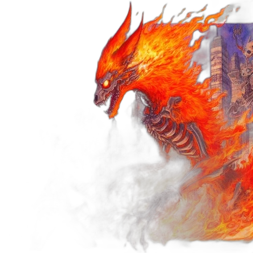 dragon, fantasy art, concept art, pixel art, 3d render, fire, urban, setting transparent PNG cut-out