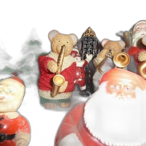 collection, christmas, decorations, featuring, santa, claus, bear, figurines transparent PNG cut-out