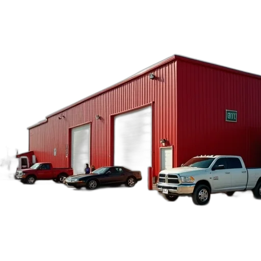 building, car, 3d render, photorealistic, red, large, garage, doors transparent PNG cut-out