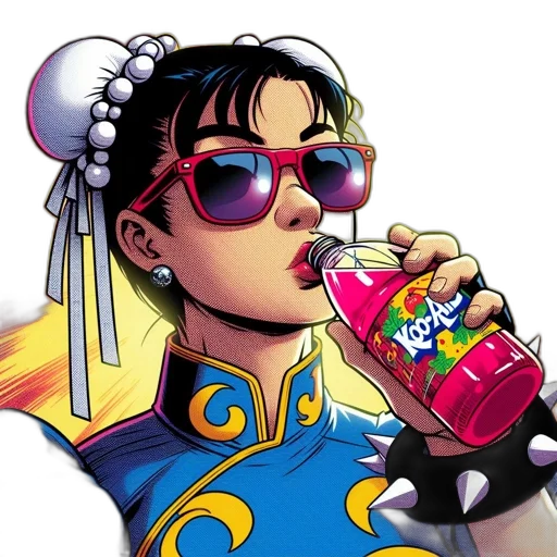bottle, robot, vaporwave, cyberpunk, comic book art, concept art, animated, female transparent PNG cut-out