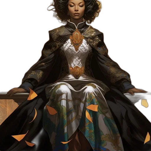 crown, dress, concept art, fantasy art, earth tones, dark, golden, monochrome transparent PNG cut-out