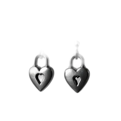 jewelry, 3d render, pair, silver, earrings, heart-shaped, lock, design transparent PNG cut-out