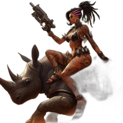 weapon, concept art, fantasy art, comic book art, cyberpunk, post-apocalyptic, desert, heavily transparent PNG cut-out