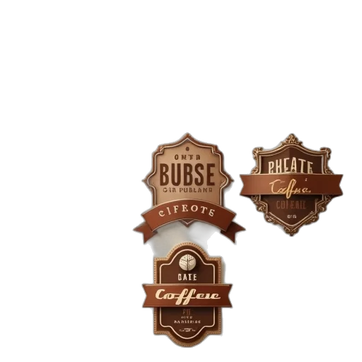 3d render, concept art, pixel art, fantasy art, earth tones, coffee, labels, emblems transparent PNG cut-out