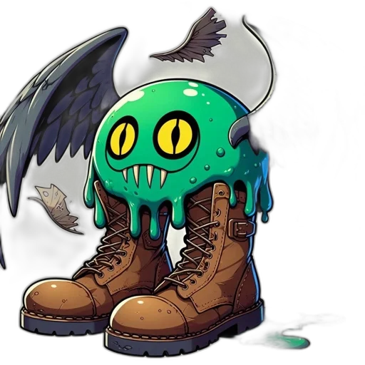 creature, shoes, robot, concept art, fantasy art, pixel art, comic book art, melting transparent PNG cut-out