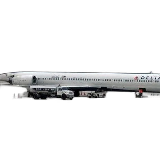 delta, airplane, parked, tarmac, fuel, truck, nearby transparent PNG cut-out