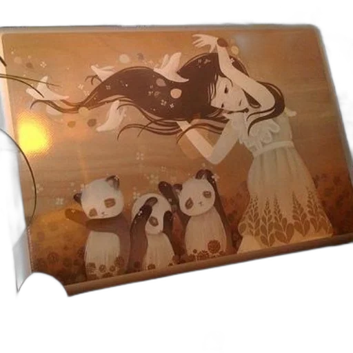 sunset, laptop, illustration, girl, surrounded, pandas, screen transparent PNG cut-out