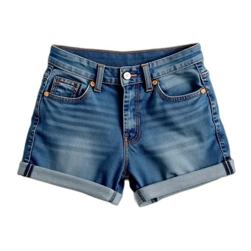 blue, pair, denim, shorts, button, fly, belt, loop transparent PNG cut-out