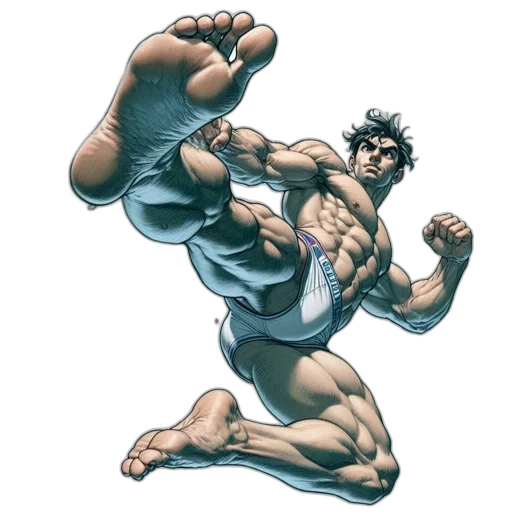 shoes, weapon, comic book art, concept art, photorealistic, 3d render, athletic, man transparent PNG cut-out
