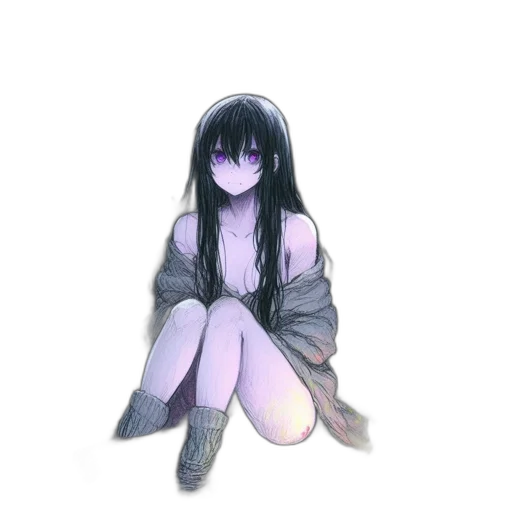 creature, jacket, hair, face, pixel art, anime, concept art, watercolor transparent PNG cut-out
