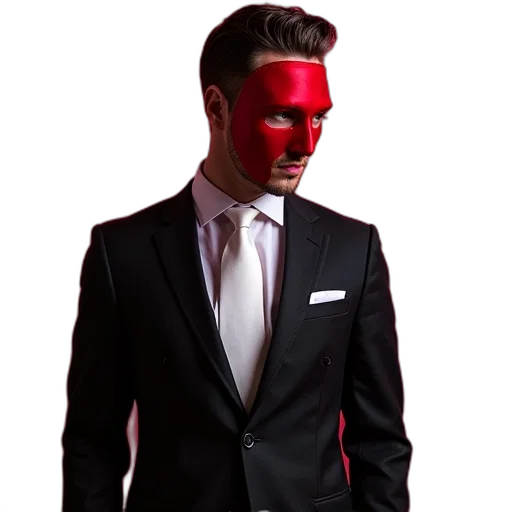 mask, face, jacket, concept art, 3d render, red, dark, cover transparent PNG cut-out