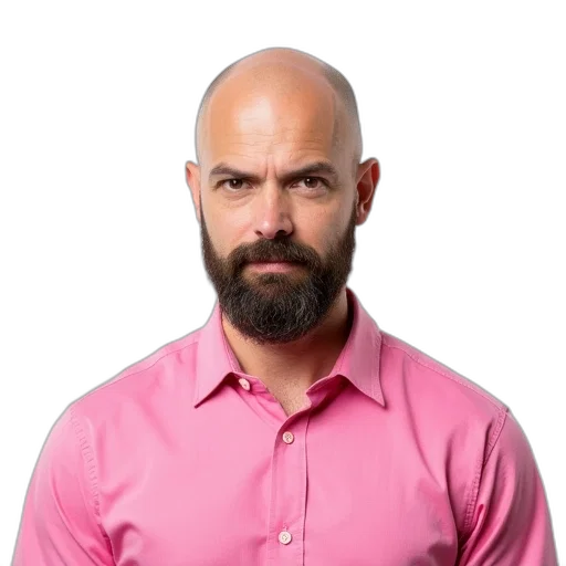 staff, face, hair, jacket, photorealistic, bald, man, goatee transparent PNG cut-out