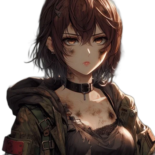 weapon, face, dress, jacket, anime, cyberpunk, pixel art, fantasy art transparent PNG cut-out