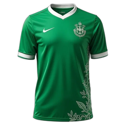 green, sports, jersey, white, collar, small, logo, left transparent PNG cut-out
