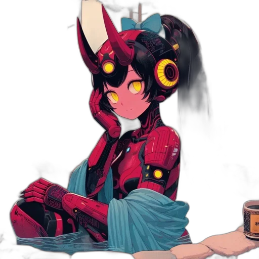 mask, robot, concept art, comic book art, anime, pixel art, red, dark transparent PNG cut-out