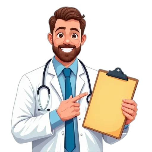 staff, digital, illustration, smiling, male, doctor, beard, wearing transparent PNG cut-out
