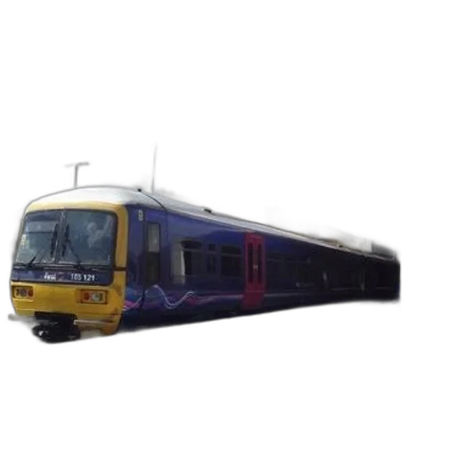 3d render, photorealistic, modern, train, yellow, front, blue, body transparent PNG cut-out