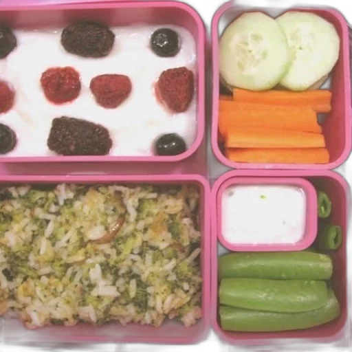 food, pink, bento, box, filled, various, foods, including transparent PNG cut-out