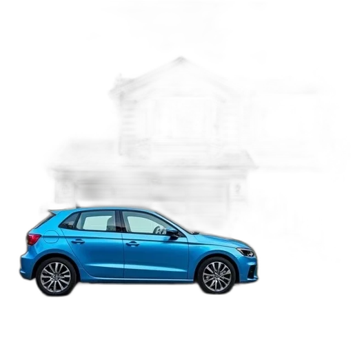 car, 3d render, photorealistic, concept art, blue, compact, parked, front transparent PNG cut-out